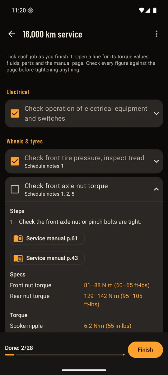 DIY service: steps with the torque value highlighted